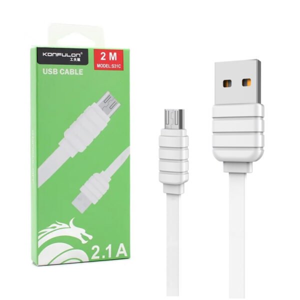 USB кабель KONFULON S31 MicroUSB 2м (білий)