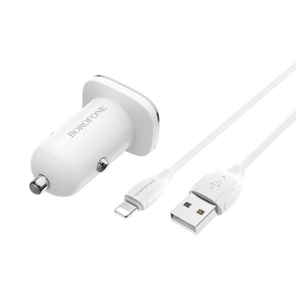 Автомобільний зарядний пристрій BOROFONE BZ12 2.4A 2USB lightning (білий)