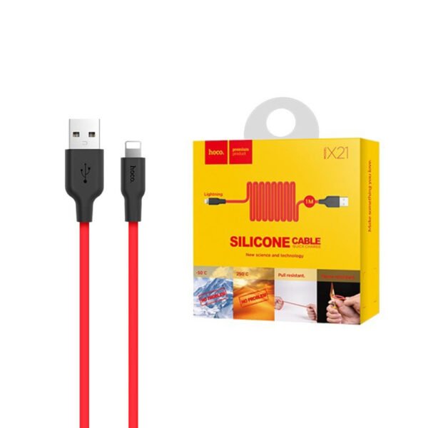 USB кабель HOCO X21 SILICONE CABLE Lightning 1М (червоний)