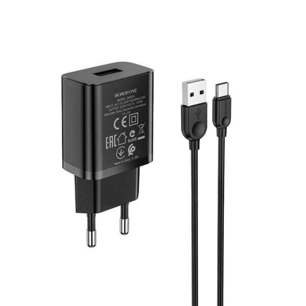 Мережевий зарядний пристрій BOROFONE BA52A 2.1A 1USB Type-C (чорний)