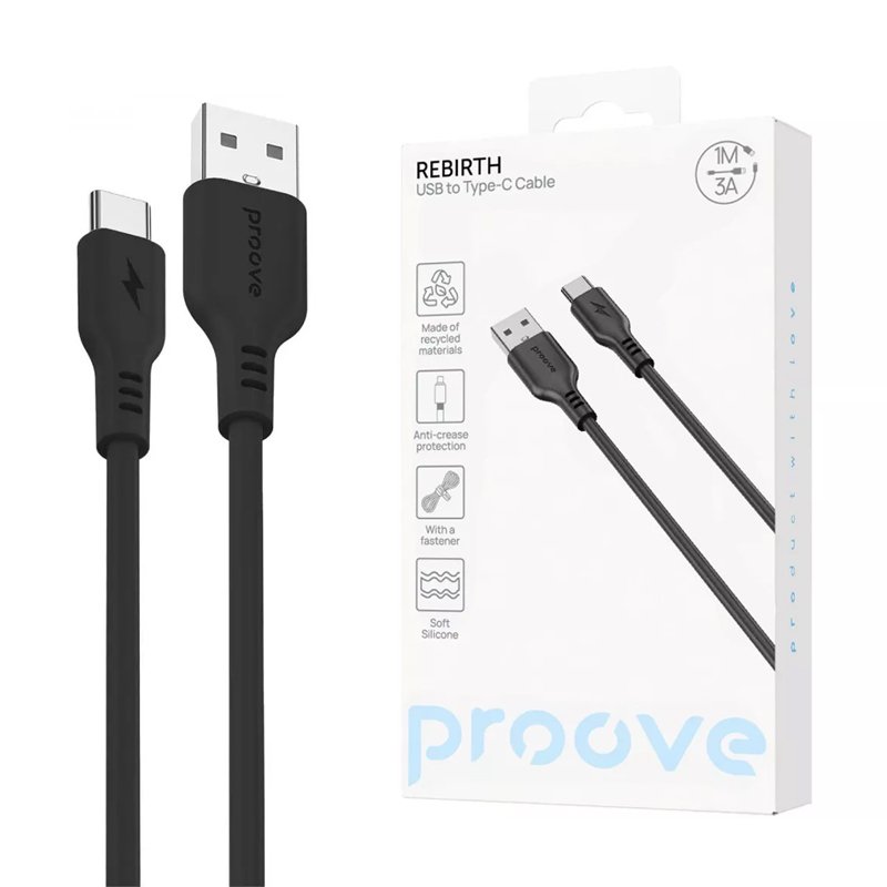 Кабель PROOVE REBIRTH USB to Type-C 3A 1m (чорний)